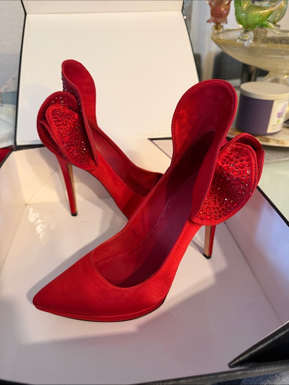 Alice + Olivia Red Crystal Wing-Accent Stiletto Pumps